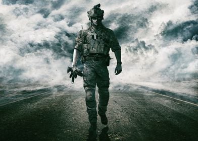 Soldier on the road