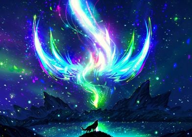 Wolf Dragon Aurora Night