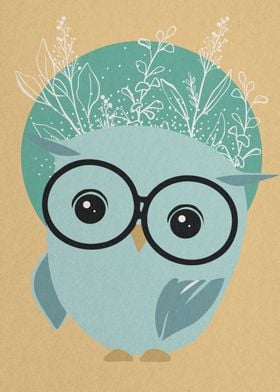 Cute owl with glasses