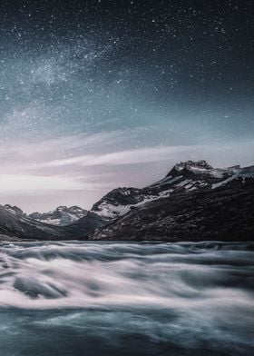 Mountain Under Starry Sky