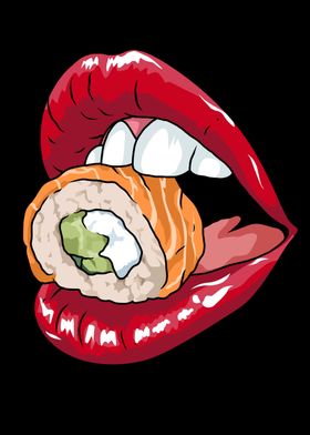 Sushi Gift Women Red Lips 