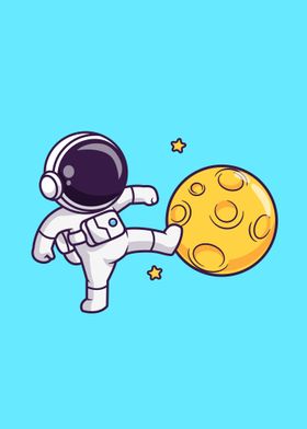 Cute astronaut kick moon