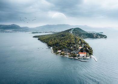 Aerial view over Island 