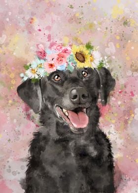Labrador dog w flowers