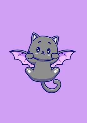 Cute cat bat flying