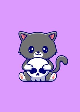 Cute cat holding skull