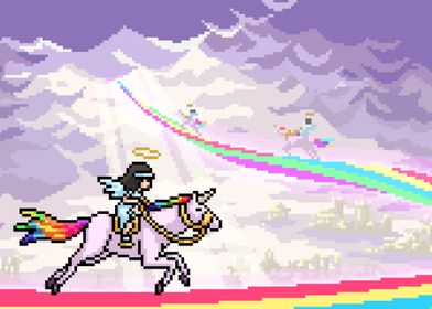 Pixel art unicorn racing