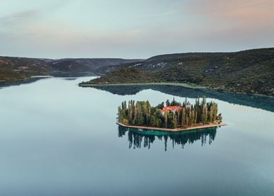 Monastery Island at sunset