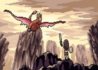 Pixel art dragon fight