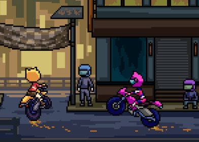 Pixel art biker race