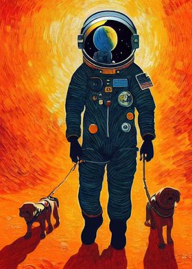 Astronaut walking a dog