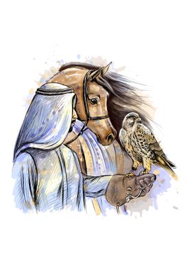 a falcon and a horse