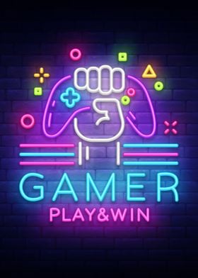 Gamer Play and Win Neon