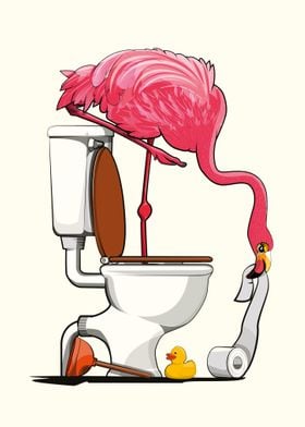 Flamingo using Toilet