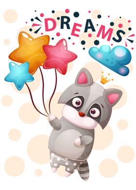 Cute racon with balloons 