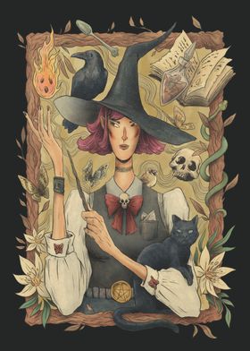 ' Modern witch with cat ' Poster by Simon Darren | Displate