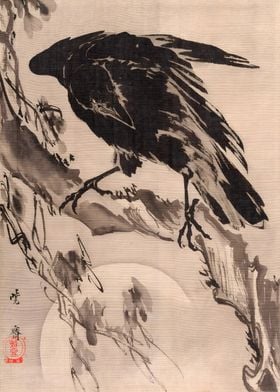 Ukiyo e Crow and the Moon