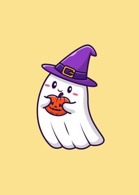 Cute witch ghost holding