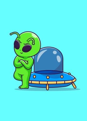 Cute alien lean on ufo