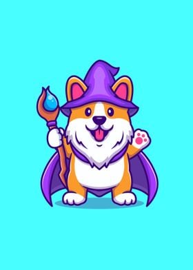 Cute corgi dog wizard 