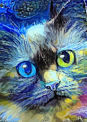 Starry Night Cat Portrait