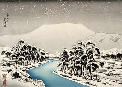 Ukiyo e Mountain in Snow