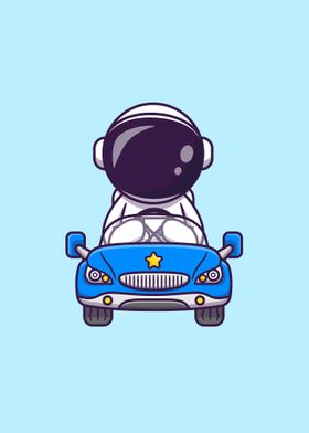 Cute astronaut driving car