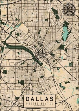 Dallas City Map Vintage