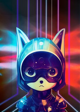 Neon Light Cat in Space