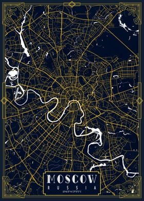 Moscow City Map Gold