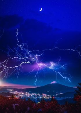 Mount fuji lightning storm