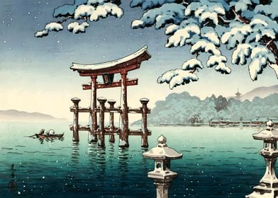 Ukiyo e Snow at Miyajima