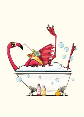 Flamingo in the Bath