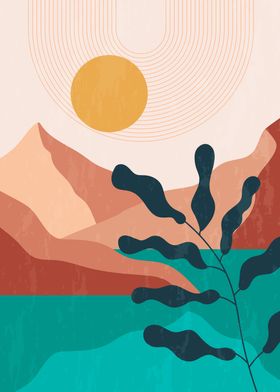 Retro Nature mountain sun