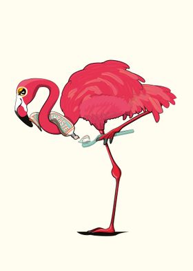 Flamingo Cleaning Teeth