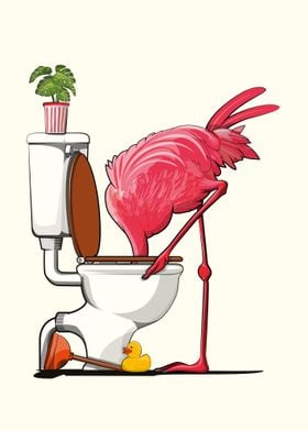 Flamingo head in toilet