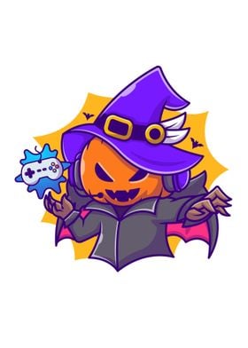 Cute witch pumpkin gaming