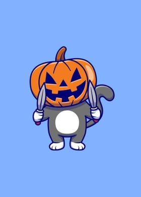 Cute cat wearing pumpkin