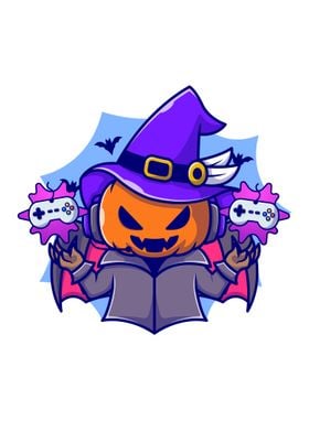 Cute witch pumpkin gaming