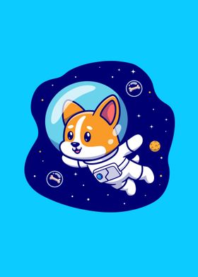 Cute corgi dog astronaut