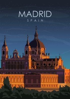 Madrid Spain at Night Art