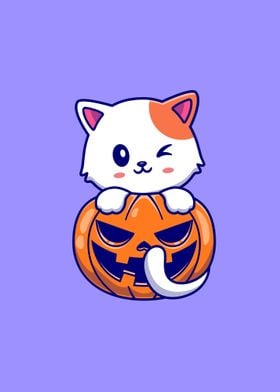 Cute cat with pumpkin