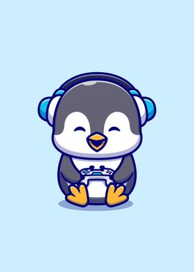 Cute penguin gaming