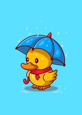 Cute duck with umbrella