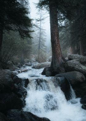 Waterfalls in the fog