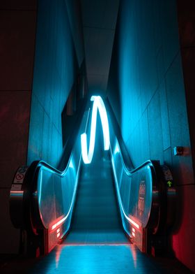 Neon Illuminated escalator