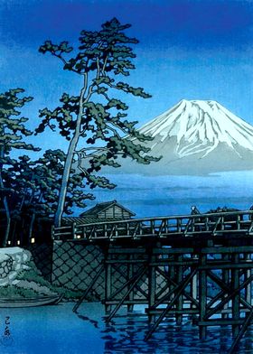 Ukiyo e Fuji in Moonlight