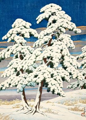 Ukiyo e Pines in Snow