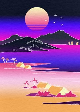 Vaporwave Japanese Village