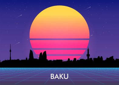 baku cityscape retro 80s